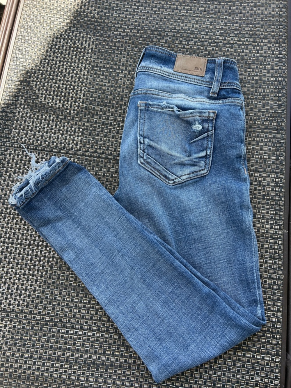 BKE Blue Ripped Hem Skinny Jeans